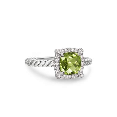 Petite Chatelaine® Pavé Bezel Ring in Sterling Silver with Peridot and Diamonds, 7mm