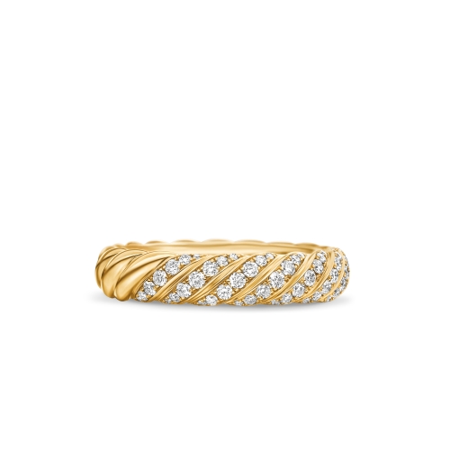 Sculpted Cable Band Ring in 18K Yellow Gold with Diamonds, 4.6mm