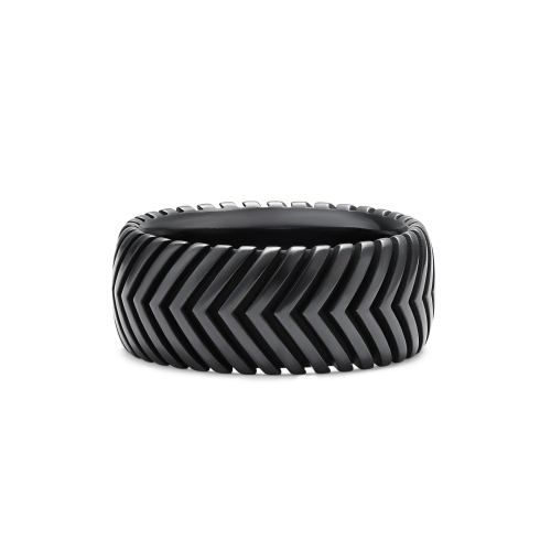 Chevron Band Ring in Black Titanium, 10mm