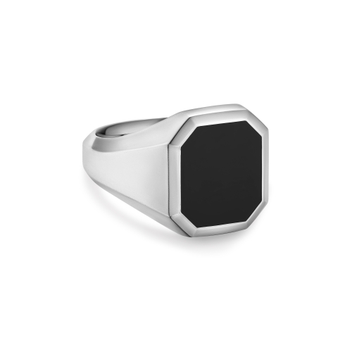 Streamline Signet Ring in Sterling Silver with Black Onyx, 18mm