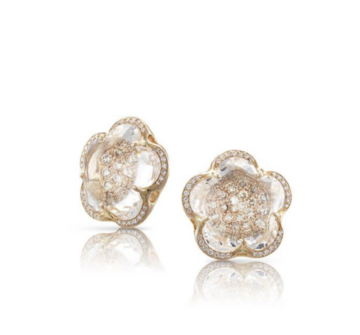 Pasquale Bruni 18K Rose Gold Bon Ton Earrings, Featuring (2) 14MM Flower Shaped Rock Crystals, Accented with 62 Round Champagne Diamonds =.43ctw | Alson Jewelers