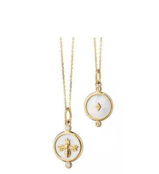 Monica Rich Kosann 18K Yellow Gold Queen Bee Charm, Featuring Mother of Pearl =2.40ctw and Diamonds =.07ctw, on a 17