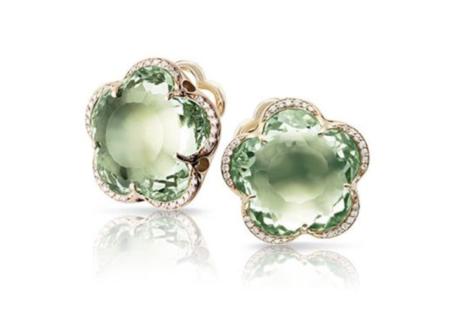Pasquale Bruni 18K Rose Gold Bon Ton Dolce Vita Earrings, Featuring 12MM Flower Shape Prasiolite, Accented with 70 Round Diamonds =.18ctw | Alson Jewelers