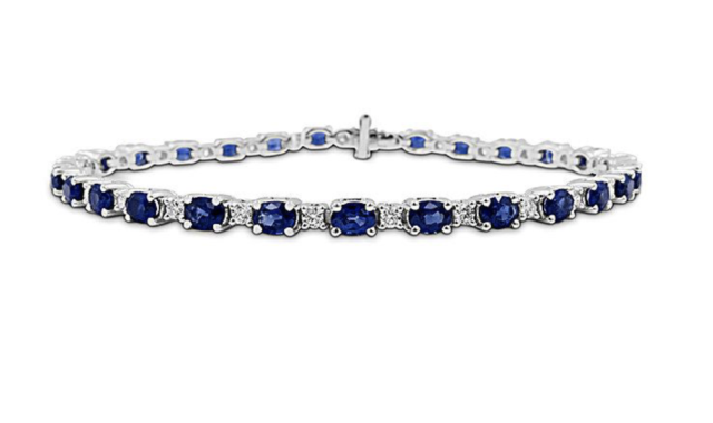 Spark 18K White Gold Bracelet, Featuring 27 Oval Blue Sapphires =6.21ctw, Accented with 26 Round Diamonds =.81ctw | Alson Jewelers