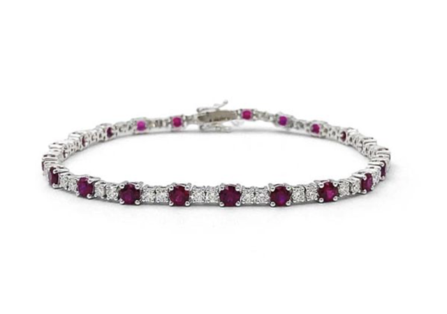 Spark 18K White Gold Bracelet, Featuring 22 Round Rubies =3.30ctw, Accented with 44 Round Diamonds =1.54ctw, G-H Color, VS Clarity | Alson Jewelers