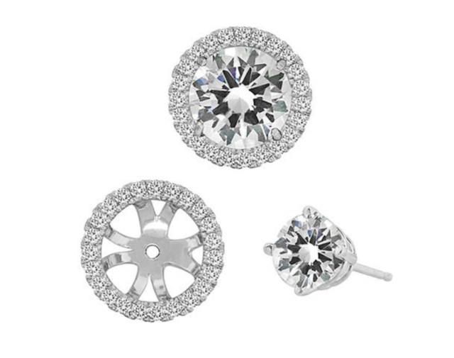 Spark 18K White Gold Round Halo Earrings Jackets, Featuring 46 Round Diamonds =.23ctw, Stud Earrings Sold Separately | Alson Jewelers