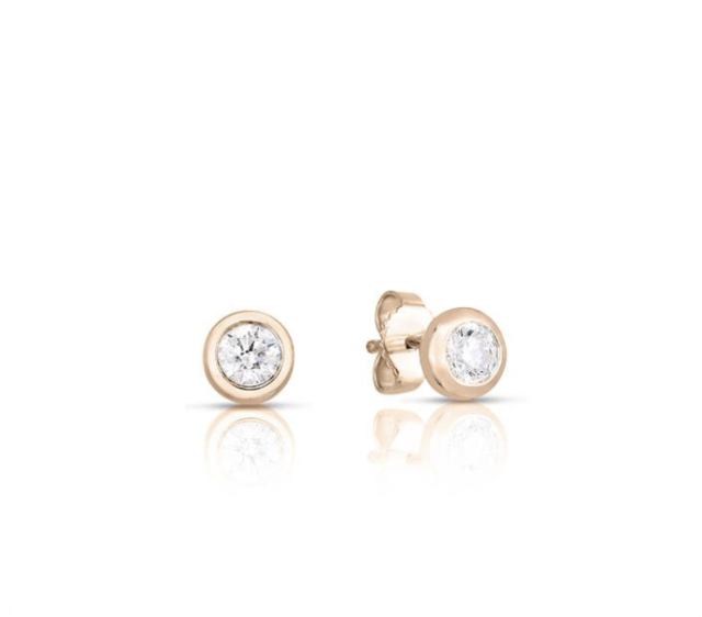 Roberto Coin 18K Rose Gold Bezel Stud Earrings, Featuring 2 Round Diamonds =.49ctw | Alson Jewelers