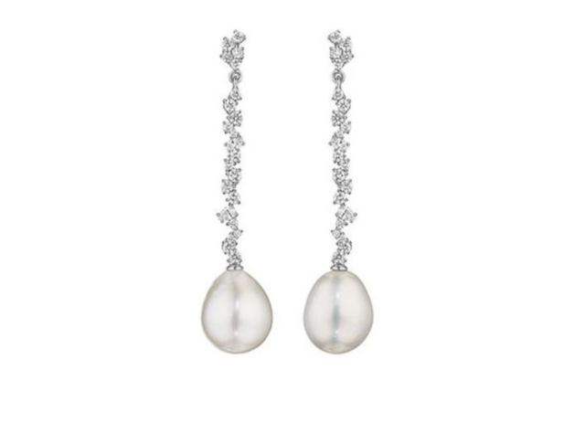 Penny Preville 18K White Gold Stardust Drop Earrings, Featuring (2) Pearls, 2 Marquise Diamonds, 2 Pear Shape Diamonds and 40 Round Diamonds =1.24ctw | Alson Jewelers