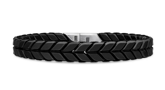 a David Yurman black woven bracelet with a white gold clasp