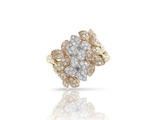 Pasquale Bruni 18K Rose, White and Yellow Gold Ama Goddess Wide Band, Featuring 76 Round White Diamonds =.55ctw and 64 Round Champagne Diamonds =.45ctw | Alson Jewelers