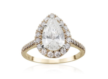Alson Signature Collection 18K Rose Gold Halo Engagement Ring, Featuring a 1.01ct Pear Shaped Diamond, H Color, I1 Clarity, Accented with 37 Round Diamonds =.37ctw | Alson Jewelers