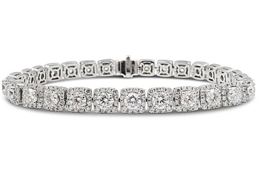 Alson Signature Collection 18K White Gold Halo Bracelet, Featuring 27 Round Diamond Center Stones =6.75ctw, Accented with 338 Round Diamonds =2.85ctw | Alson Jewelers