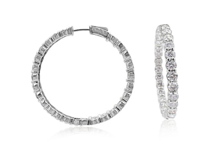 Alson Signature Collection 14K White Gold Inside/Outside Shared Double Prong Diamond Hoop Earrings, Featuring 50 Round Diamonds =9.80ctw, G-H Color, SI2 Clarity | Alson Jewelers