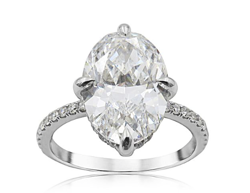 Alson Signature Collection Platinum Micro Pave Engagement Ring, Featuring a 4.02ct Oval Diamond, E Color, VS1 Clarity, GIA Certified, Accented with 70 Round Diamonds =.75ctw | Alson Jewelers