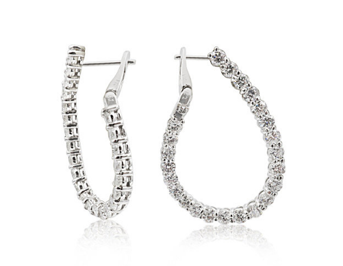 Alson Signature Collection 14K White Gold Front Facing J-Hoop Earrings, Featuring 46 Round Diamonds =4.62ctw, G Color, SI1 Clarity | Alson Jewelers