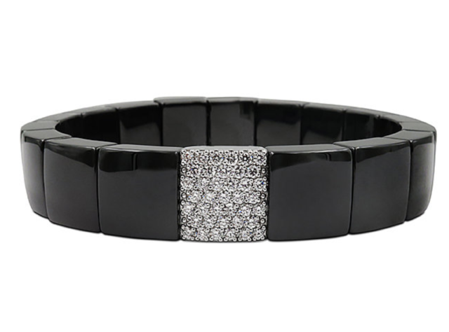 Roberto Demeglio Black Ceramic Square Link Stretch Bracelet, Featuring an 18K White Gold Link with Round Diamonds =.67ctw | Alson Jewelers