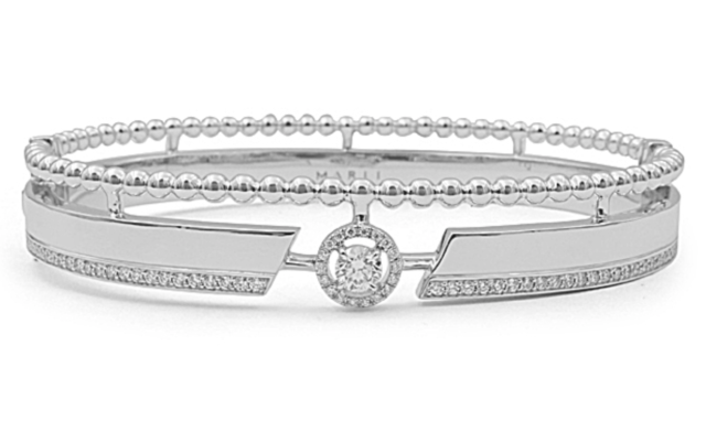 Marli 18K White Gold Rock Diamond Multi-Stand Hinged Bangle Bracelet, Featuring 79 Round Diamonds =.55ctw | Alson Jewelers