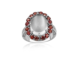 Alson Special Value 18K White Gold Moonstone, Orange Sapphire & Diamond Ring