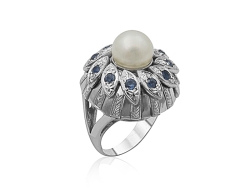 Alson Estate Collection 14K White Gold Pearl & Blue Sapphire Ring