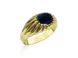 Alson Estate Collection Men's 18K Yellow Gold Oval Cabochon Lapis Ribbed Ring