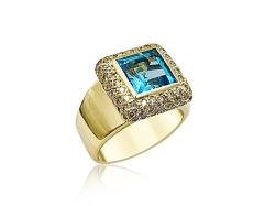 Alson Estate Collection 18K Yellow Gold Blue Topaz & Diamond Ring