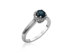 Alson Special Value 14K White Gold Blue Sapphire & Diamond Halo Ring