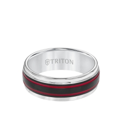 Triton Men's Tungsten with Red & Black Stripe 8MM Band