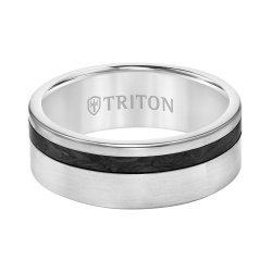 Triton Men's Grey Titanium & Forged Carbon 8MM Flat Edge Band