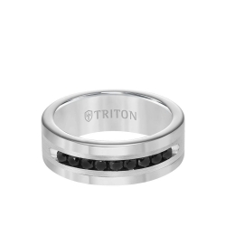 Triton Men's Tungsten & Silver 8MM Black Diamond Band
