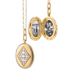 Monica Rich Kosann 18K Yellow Gold 17' Oval Art Deco Diamond Locket Necklace