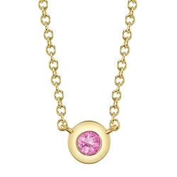 Shy Creation 14K Yellow Gold 18' Bezel Set Pink Sapphire Necklace