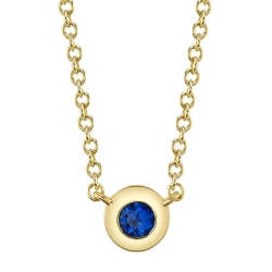 Shy Creation 14K Yellow Gold 18' Bezel Set Blue Sapphire Necklace