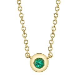 Shy Creation 14K Yellow Gold 18' Bezel Set Emerald Necklace
