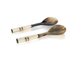 Cote D'Ivoire Salad Server Set in Variegated Horn with White Bone Handle