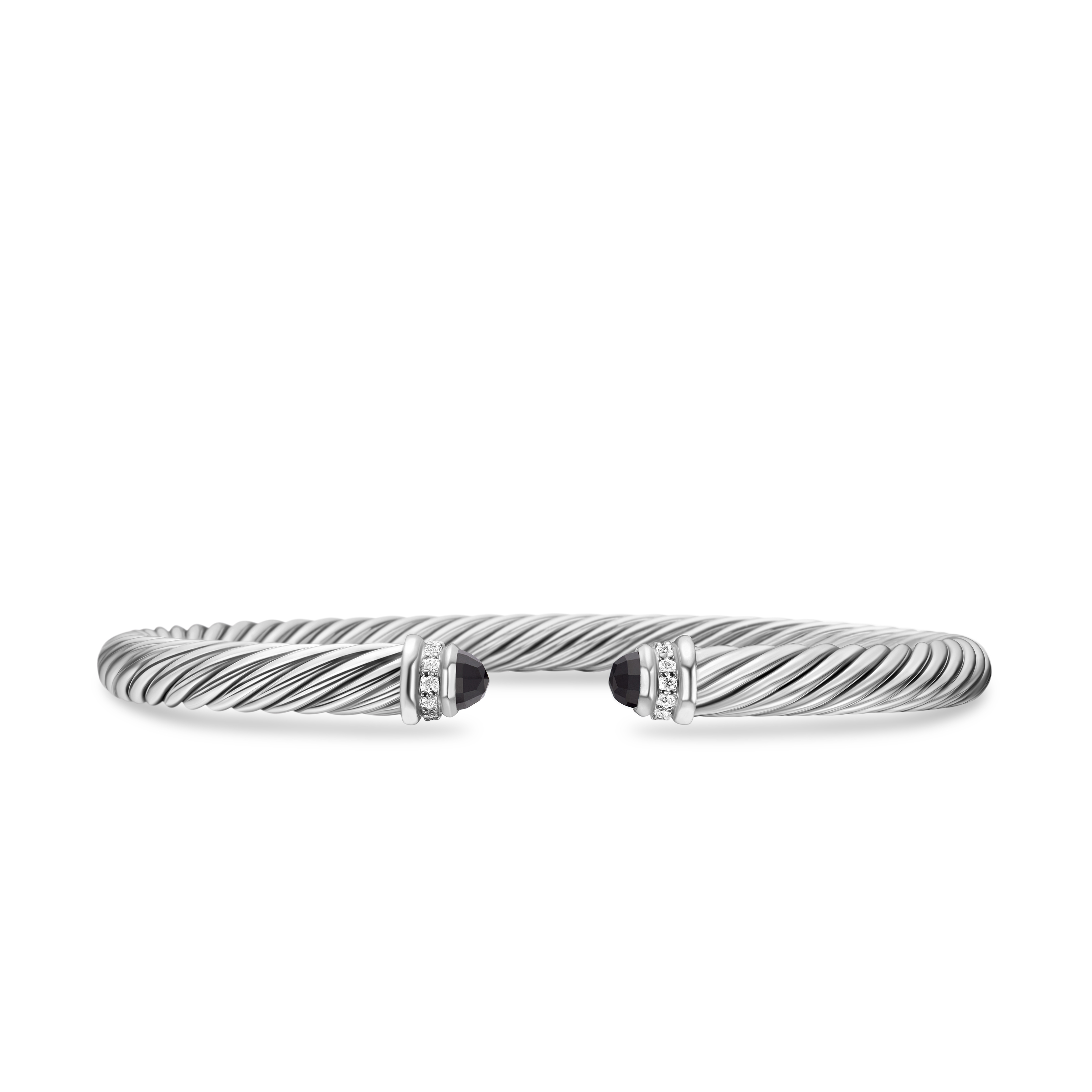 Classic Cable Bracelet in Sterling Silver with Black Onyx and Diamonds, 5mm Classic Cable Bracelet in Sterling Silver with Black Onyx and Diamonds, 5mm