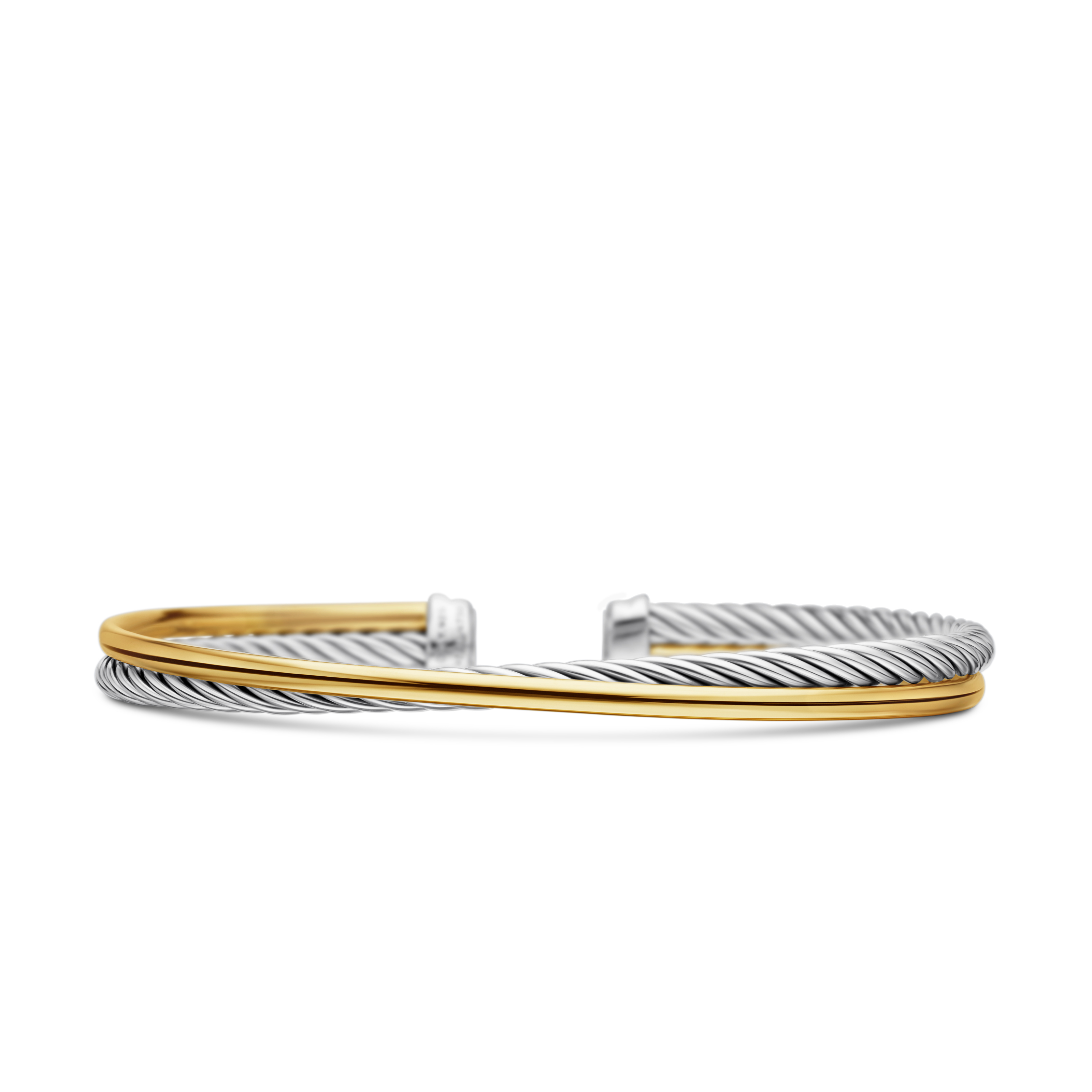 Crossover Bracelet in Sterling Silver with 18K Yellow Gold, 3mm Crossover Bracelet in Sterling Silver with 18K Yellow Gold, 3mm