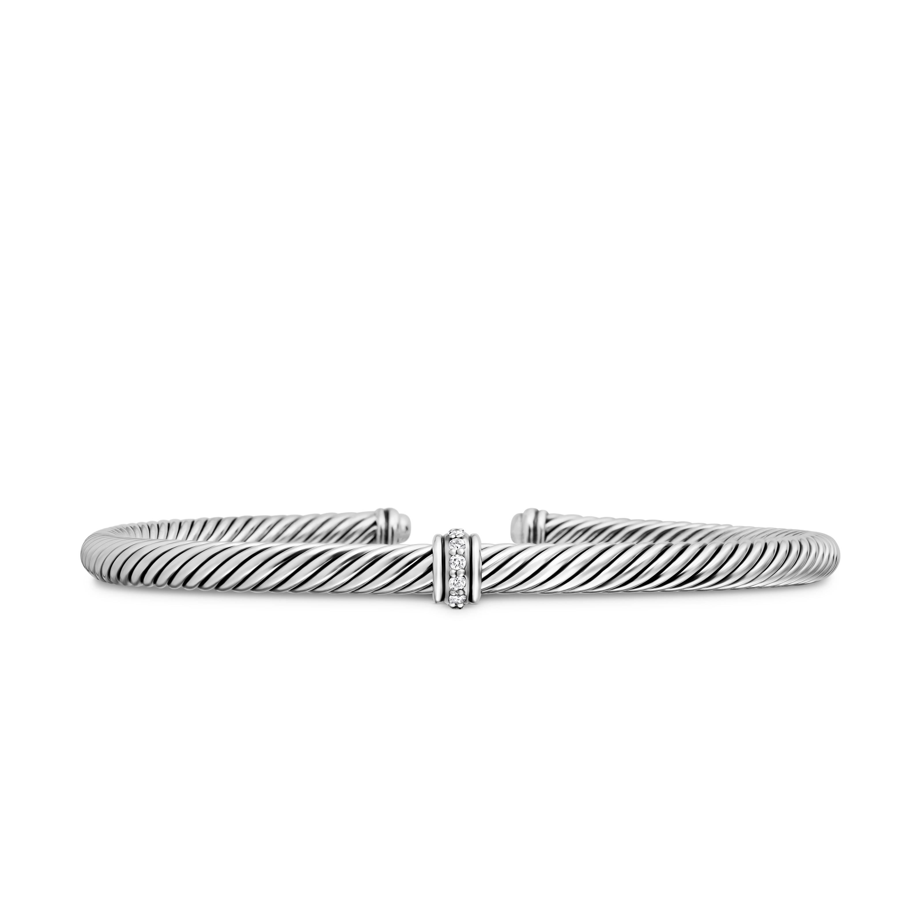 Classic Cable Station Bracelet in Sterling Silver with Diamonds, 4mm Classic Cable Station Bracelet in Sterling Silver with Diamonds, 4mm