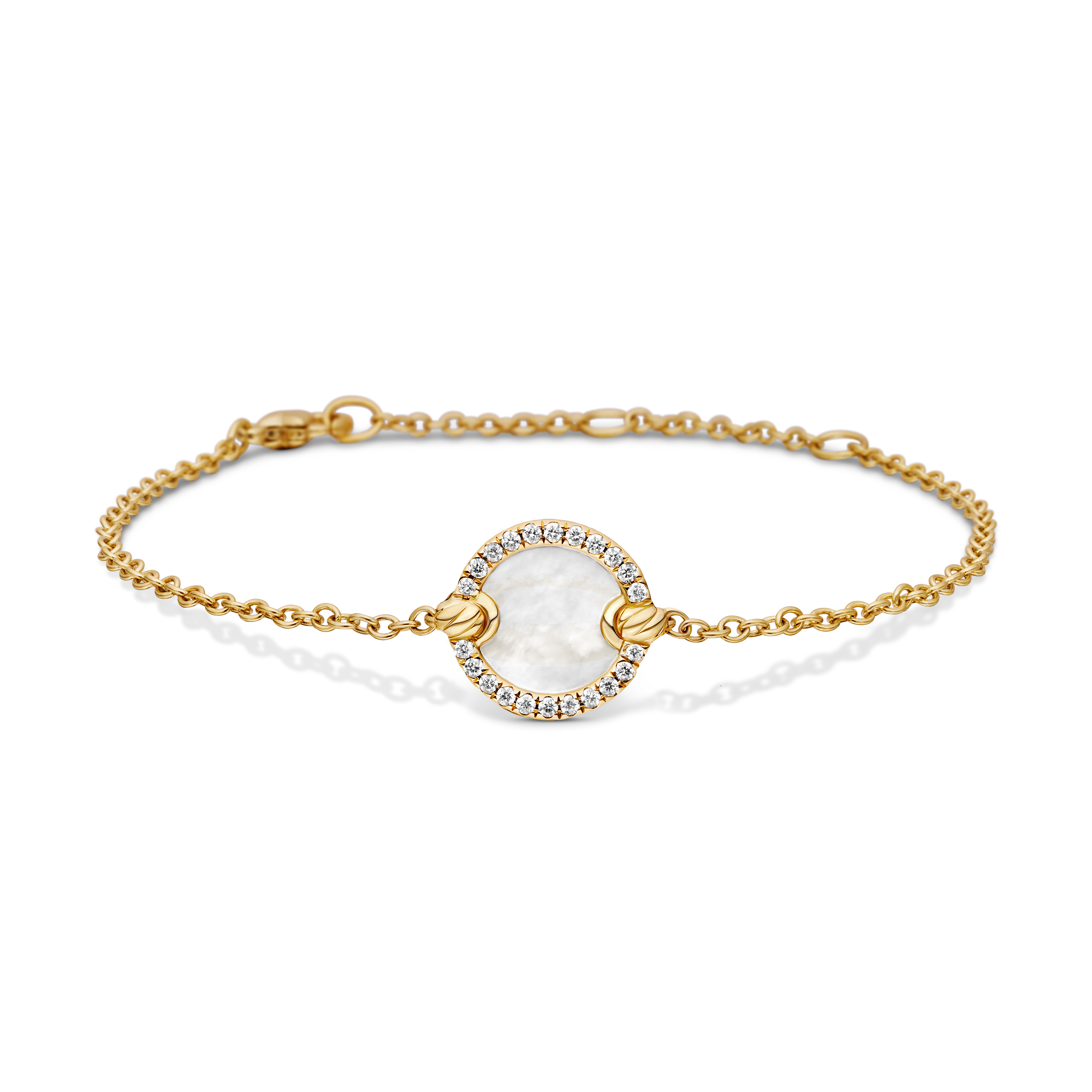 Petite DY Elements® Center Station Chain Bracelet in 18K Yellow Gold with Mother of Pearl and Diamonds, 11mm Petite DY Elements® Center Station Chain Bracelet in 18K Yellow Gold with Mother of Pearl and Diamonds, 11mm
