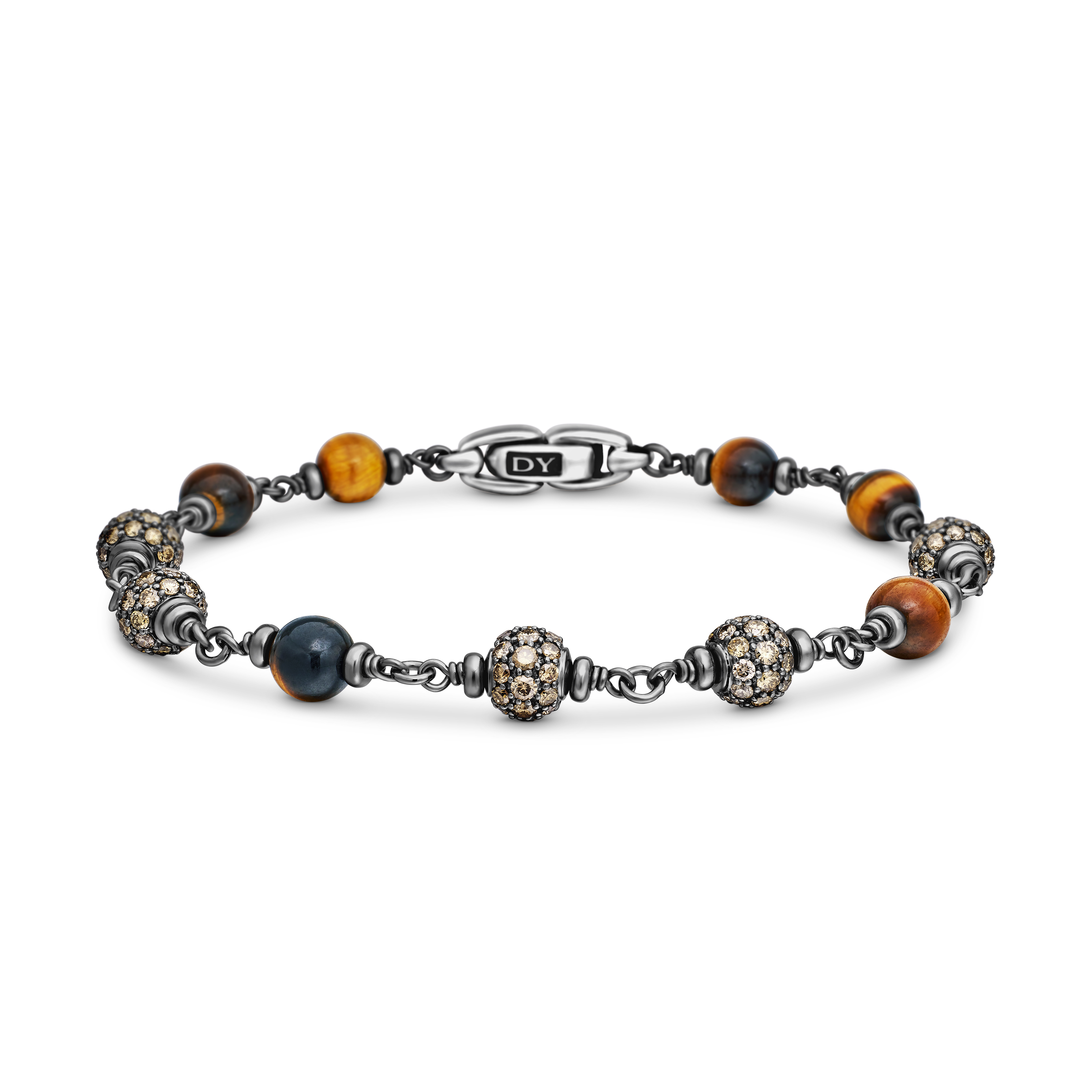 Spiritual Beads Bracelet in Sterling Silver with Tigers Eye and Cognac Diamonds, 6mm Spiritual Beads Bracelet in Sterling Silver with Tigers Eye and Cognac Diamonds, 6mm