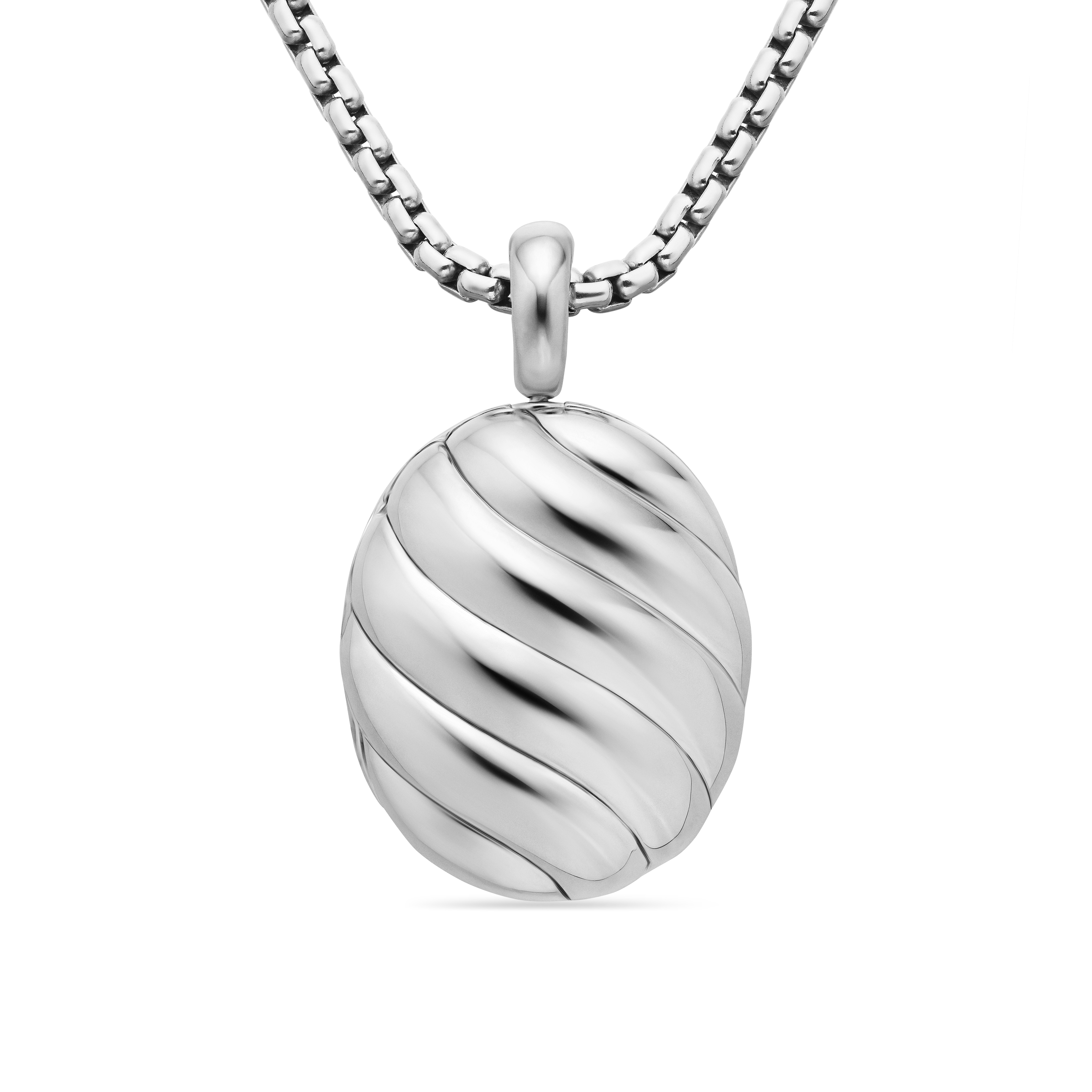 Sculpted Cable Locket Amulet in Sterling Silver, 37mm Sculpted Cable Locket Amulet in Sterling Silver, 37mm