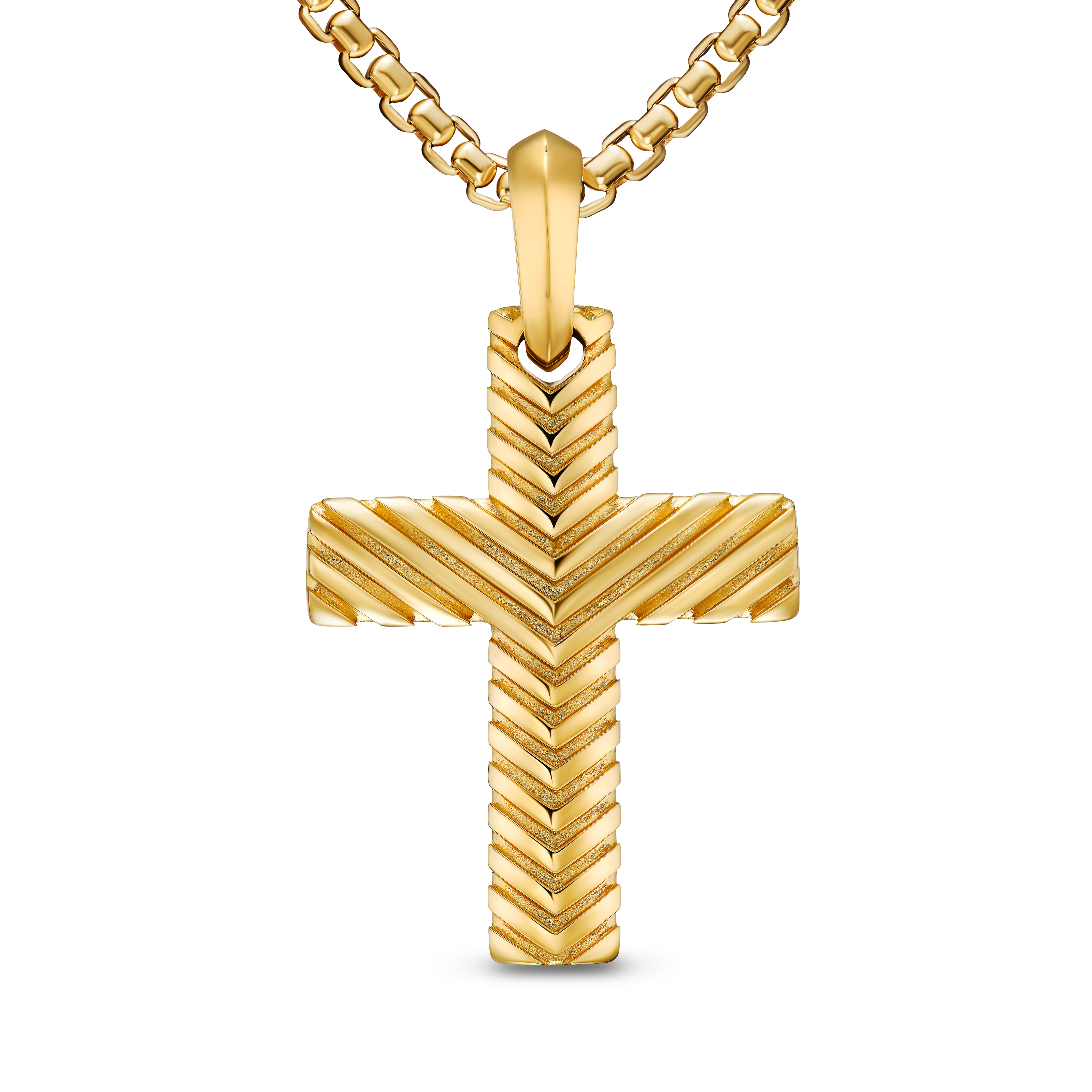 Chevron Cross Pendant in 18K Yellow Gold, 36mm Chevron Cross Pendant in 18K Yellow Gold, 36mm