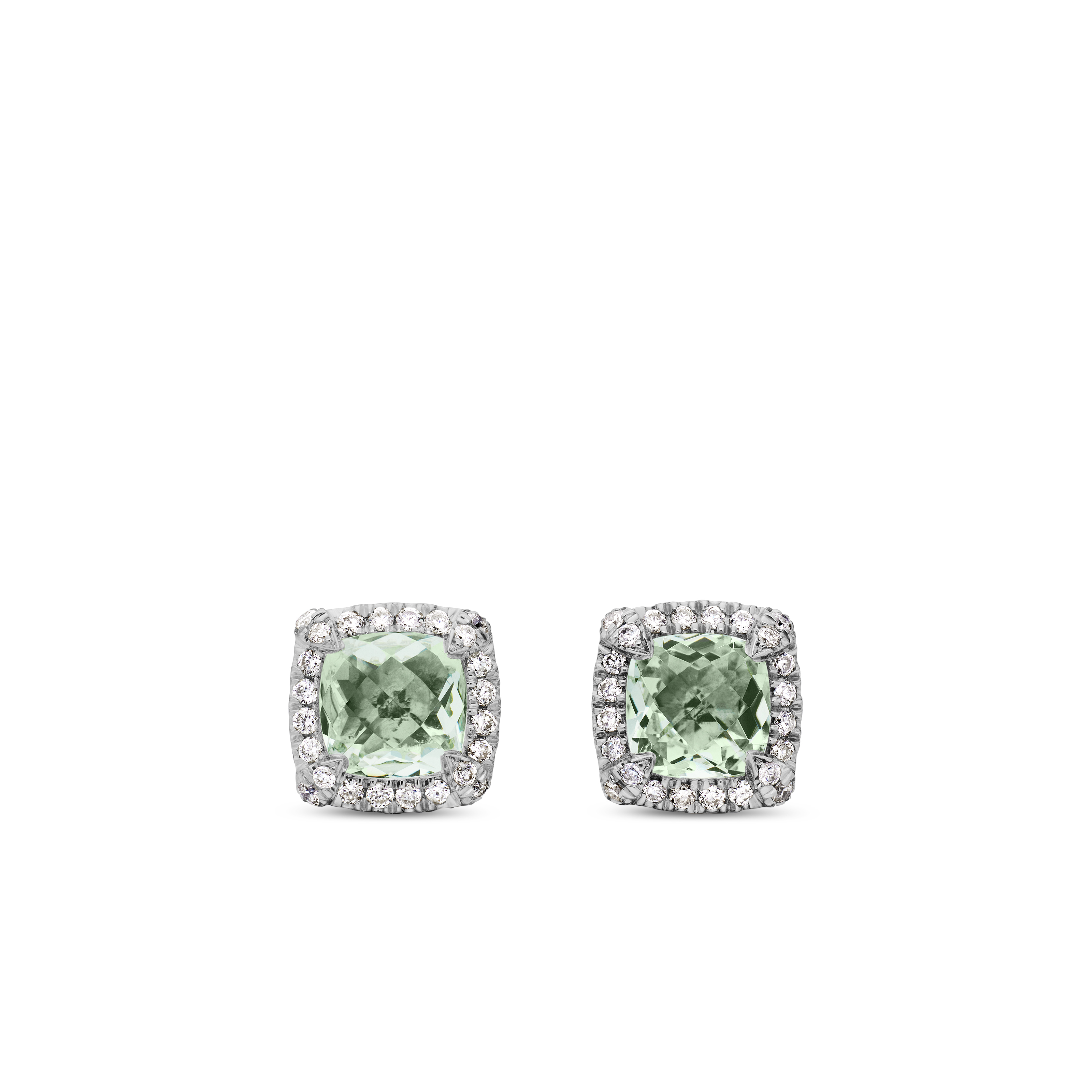 Petite Chatelaine® Pavé Bezel Stud Earrings in Sterling Silver with Prasiolite and Diamonds, 5mm