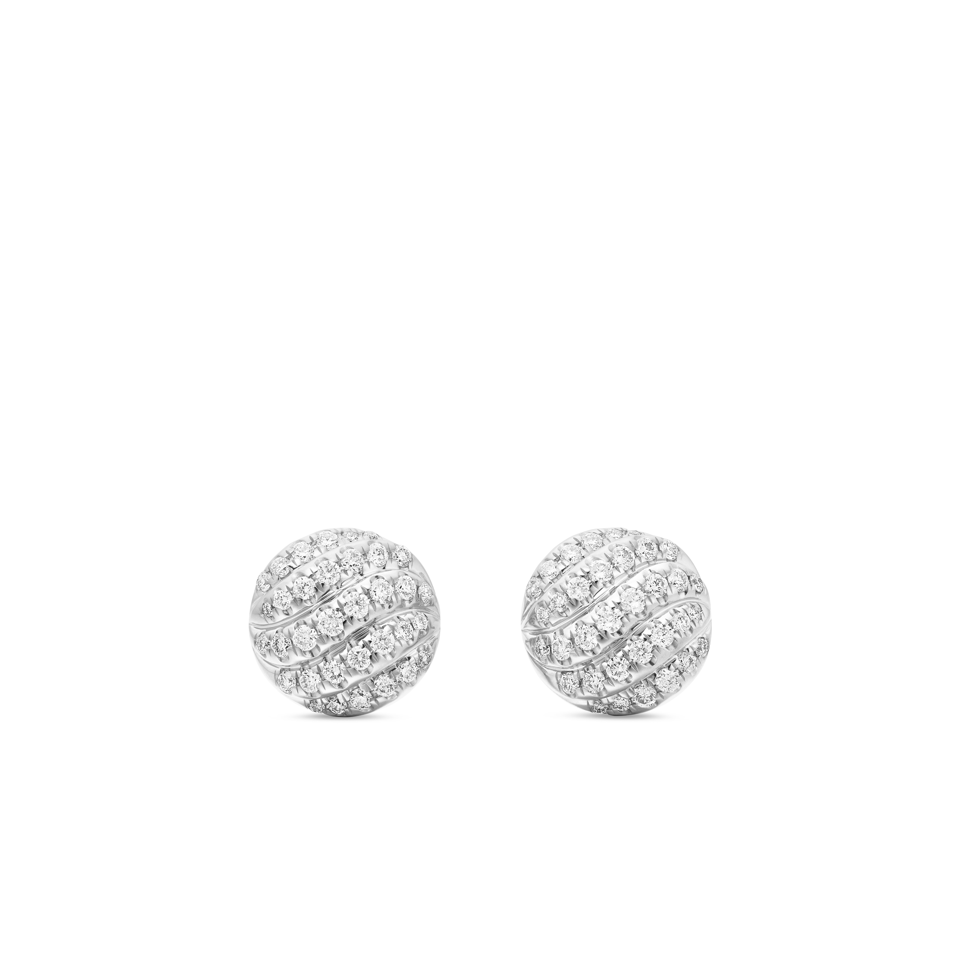 Sculpted Cable Stud Earrings in Sterling Silver with Diamonds, 8mm Sculpted Cable Stud Earrings in Sterling Silver with Diamonds, 8mm