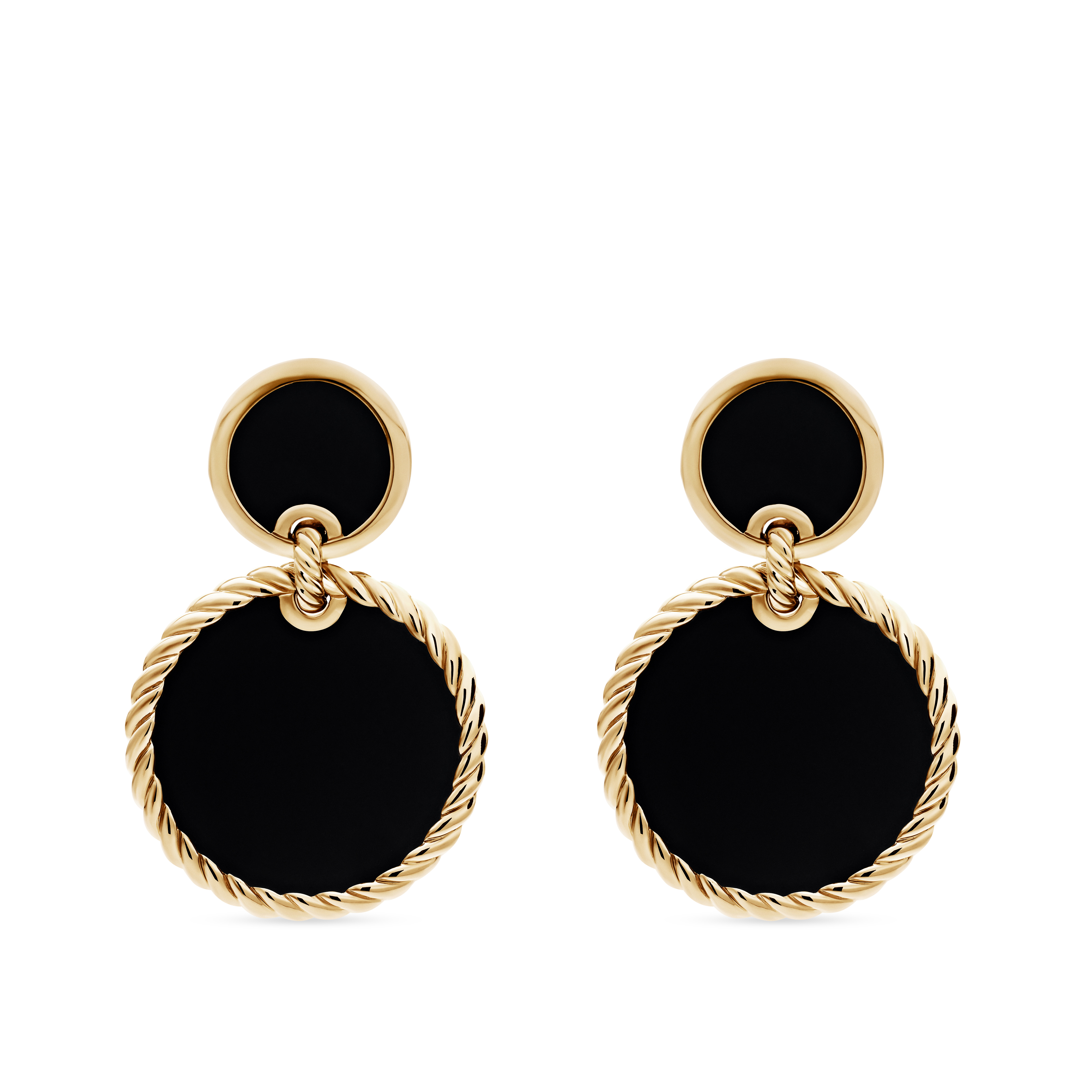 DY Elements® Double Drop Earrings in 18K Yellow Gold with Black Onyx, 33mm DY Elements® Double Drop Earrings in 18K Yellow Gold with Black Onyx, 33mm