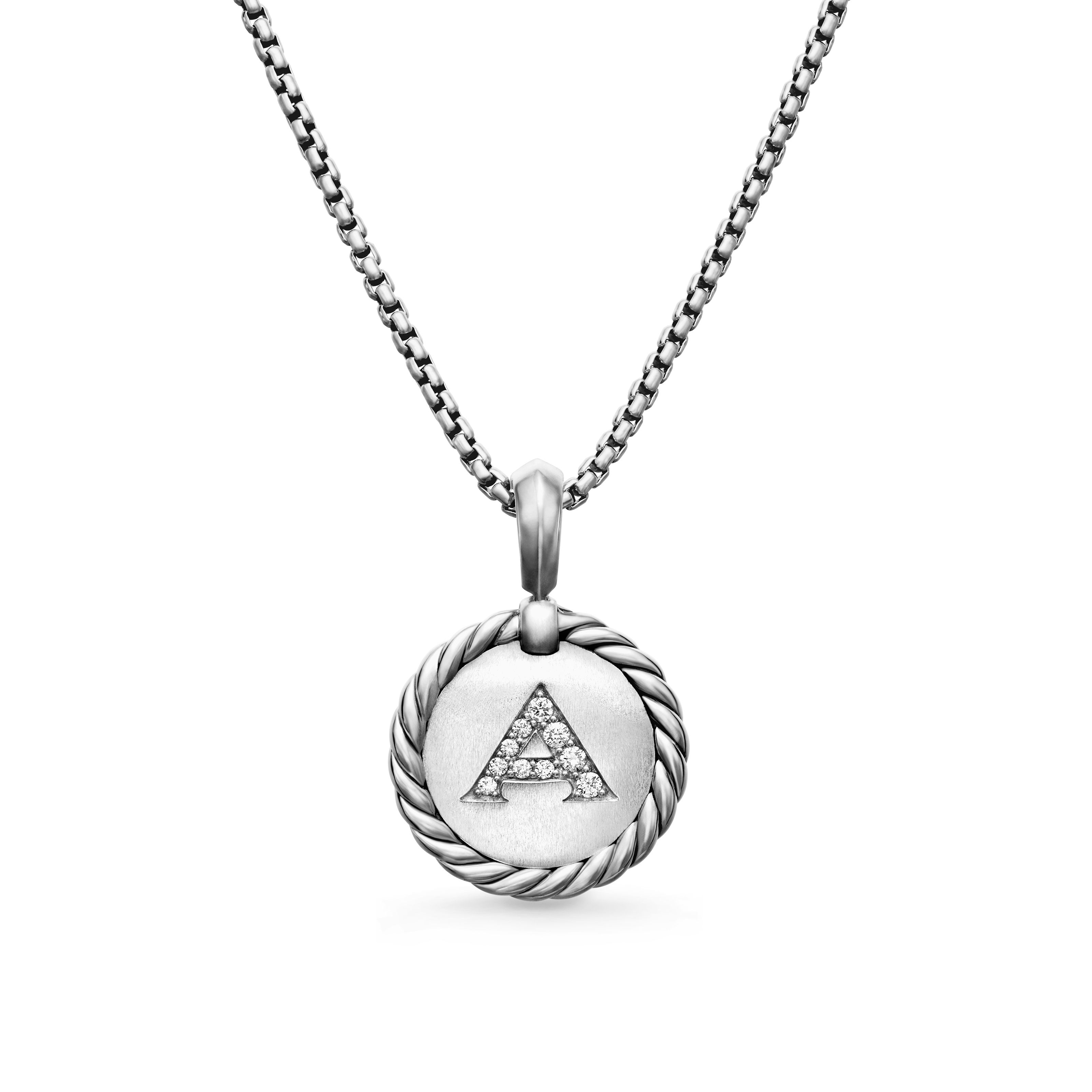 Initial Charm Necklace in Sterling Silver with Diamond A Initial Charm Necklace in Sterling Silver with Diamond A