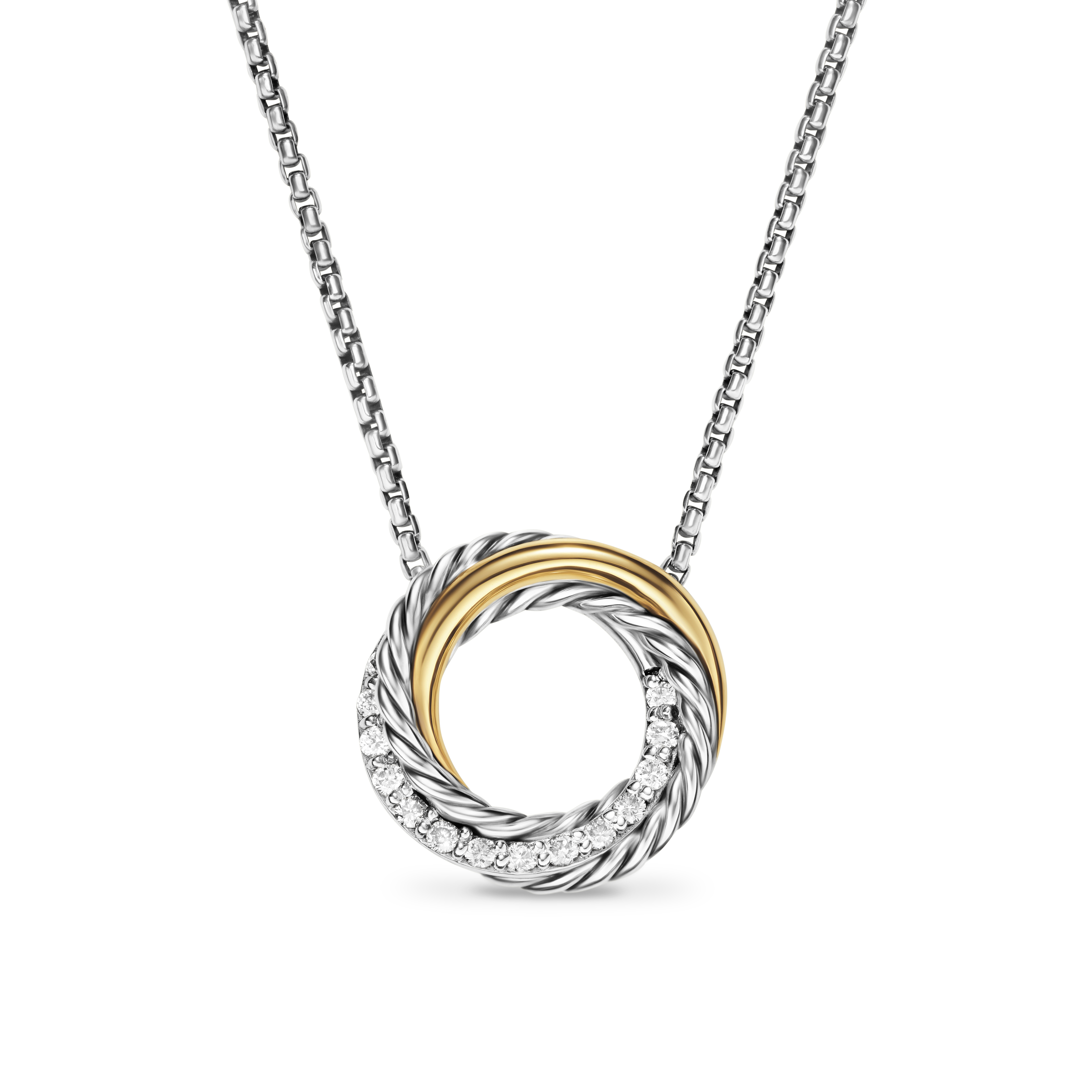 Crossover Pendant Necklace in Sterling Silver with 18K Yellow Gold and Diamonds, 14.5mm Crossover Pendant Necklace in Sterling Silver with 18K Yellow Gold and Diamonds, 14.5mm