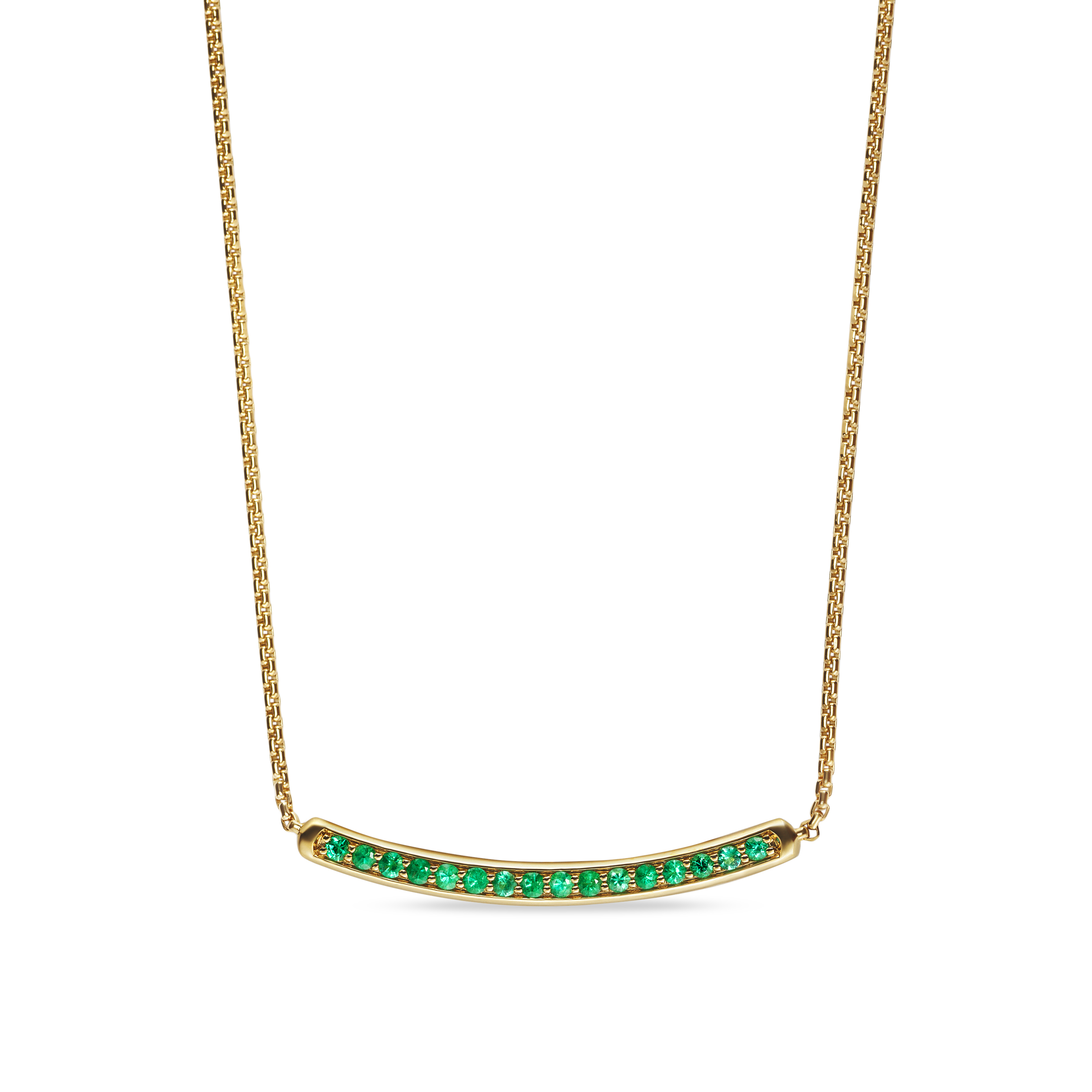 Petite Pavé Bar Necklace in 18K Yellow Gold with Emeralds, 1.25mm Petite Pavé Bar Necklace in 18K Yellow Gold with Emeralds, 1.25mm