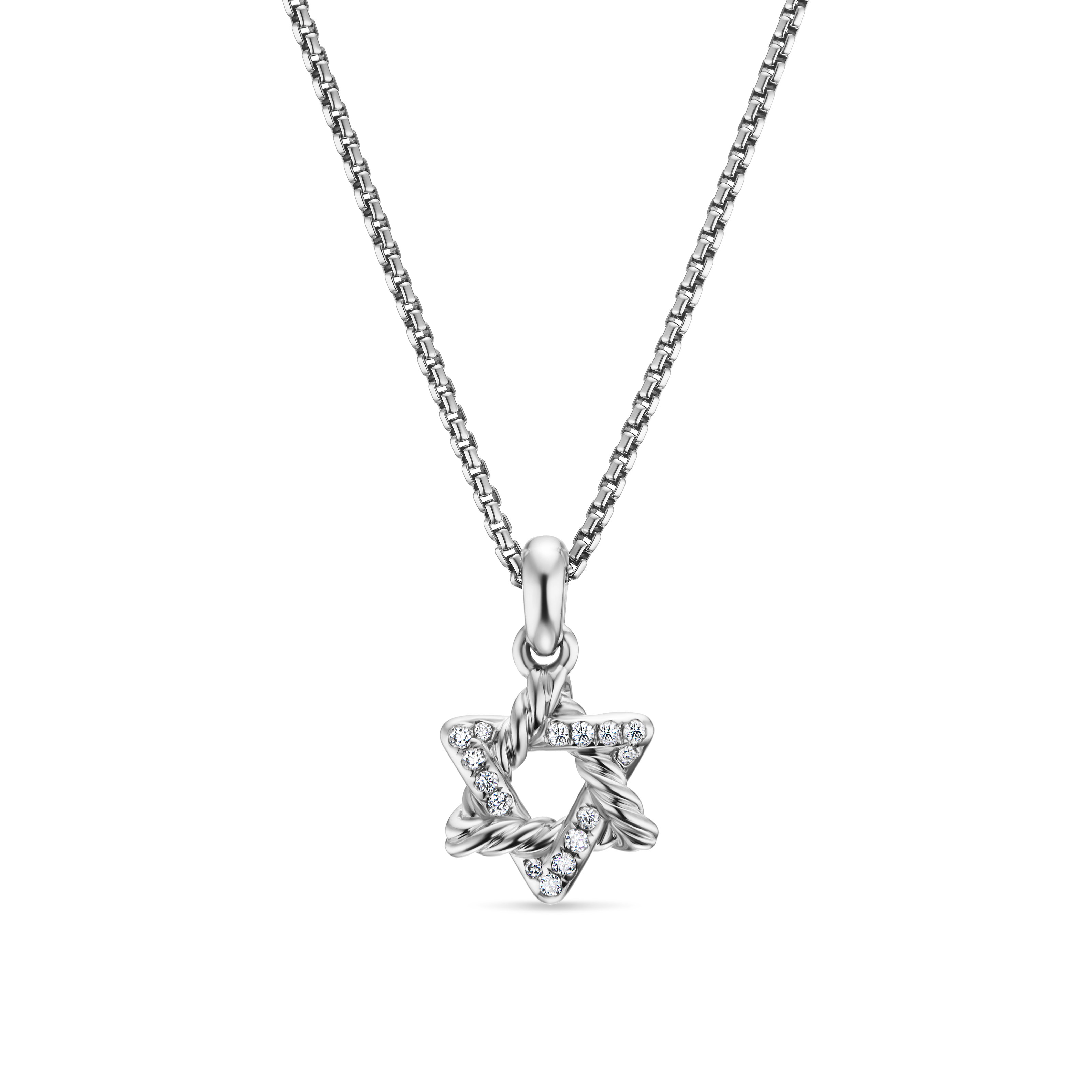 Star of David Pendant Necklace in Sterling Silver with Diamonds, 9.6mm Star of David Pendant Necklace in Sterling Silver with Diamonds, 9.6mm
