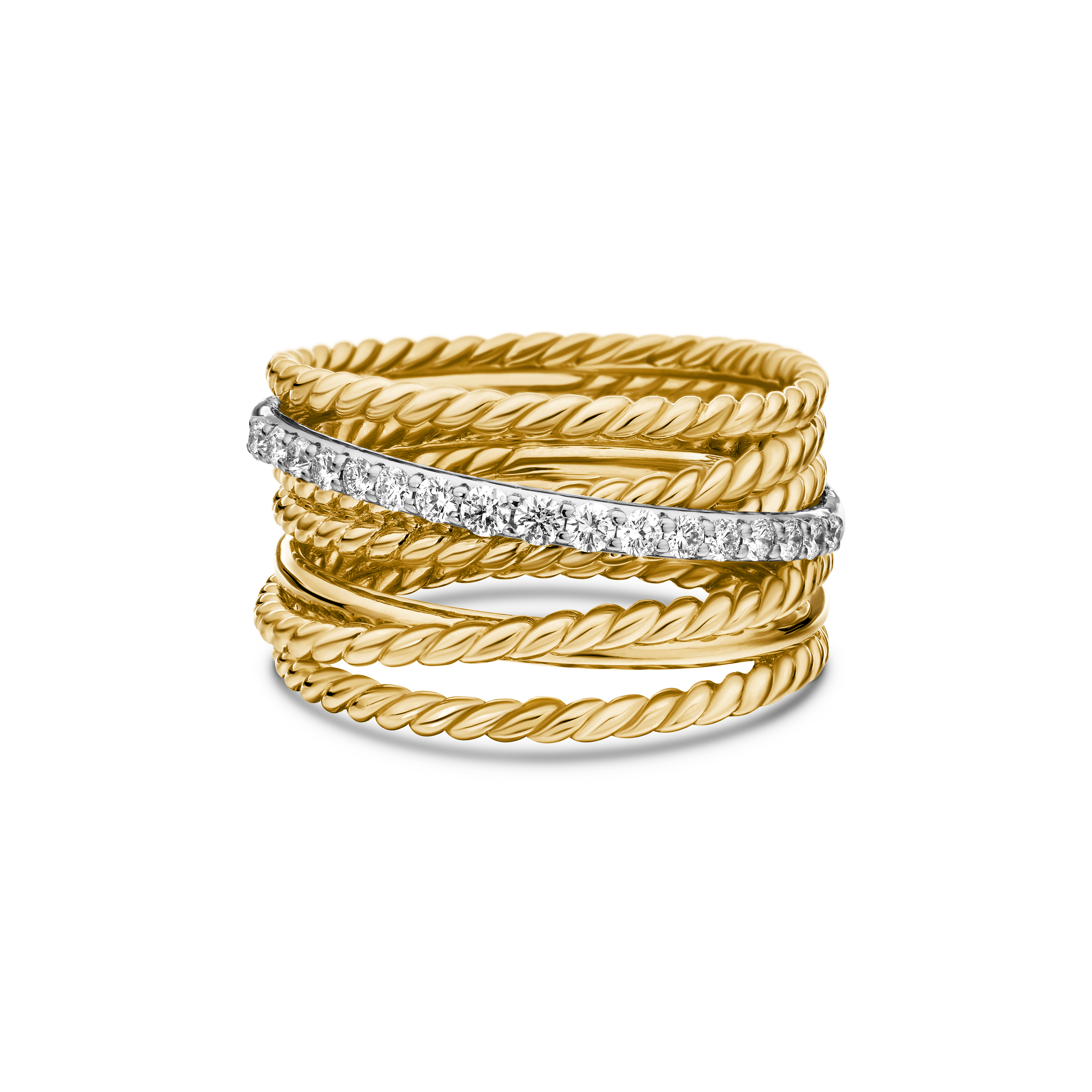Crossover Ring in 18K Yellow Gold with Diamonds, 12mm Crossover Ring in 18K Yellow Gold with Diamonds, 12mm