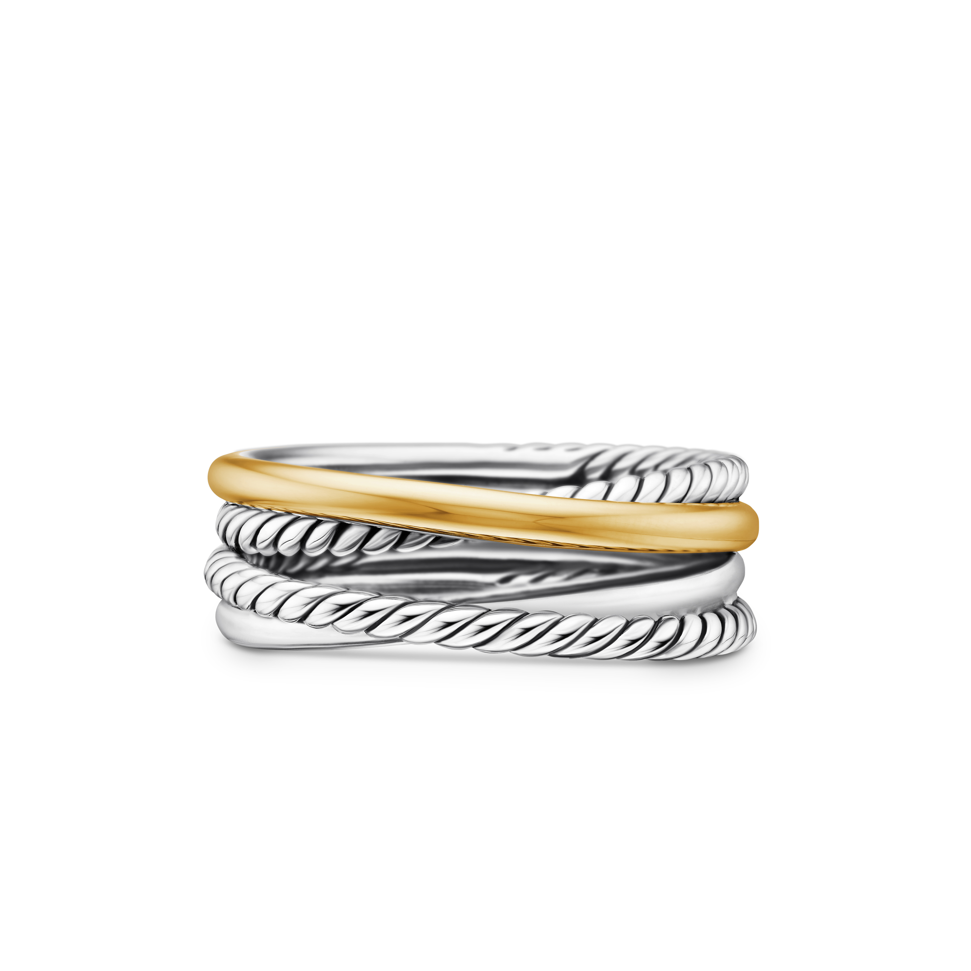 Crossover Band Ring in Sterling Silver with 18K Yellow Gold, 6.8mm Crossover Band Ring in Sterling Silver with 18K Yellow Gold, 6.8mm